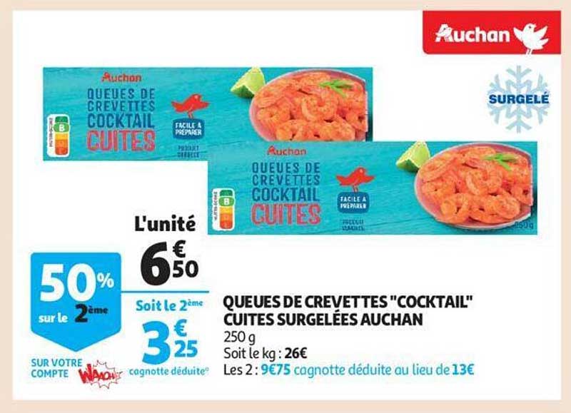 Promo Queues De Crevettes cocktail Cuites Surgelées Auchan chez