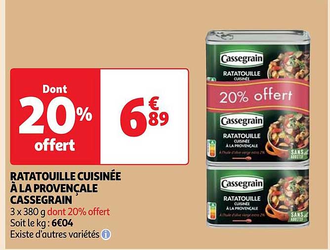 Promo Ratatouille Cuisin E La Proven Ale Cassegrain Chez Auchan