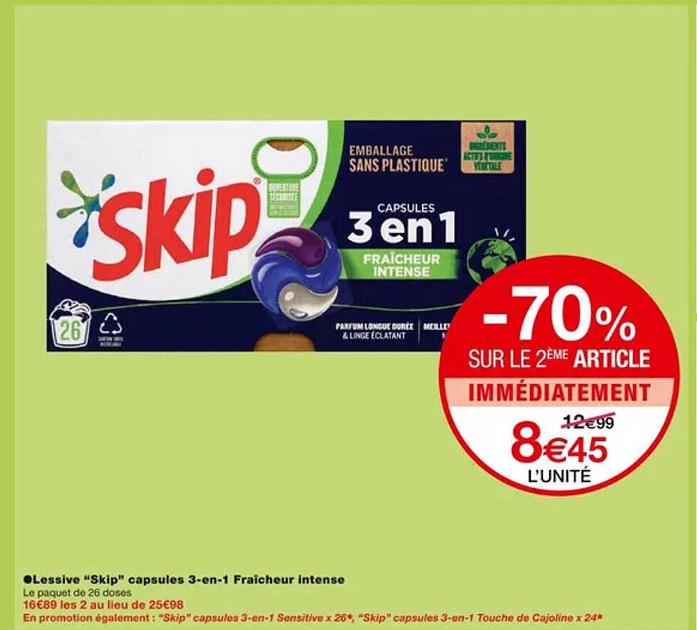 Promo Lessive Skip Capsules En Fra Cheur Intense Chez Monoprix