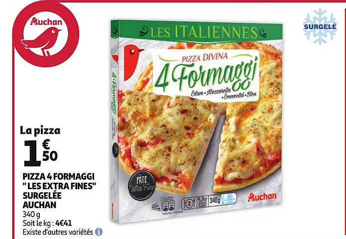 Promo Pizza 4 Formaggi Les Extra Fines Surgelée Auchan chez Auchan