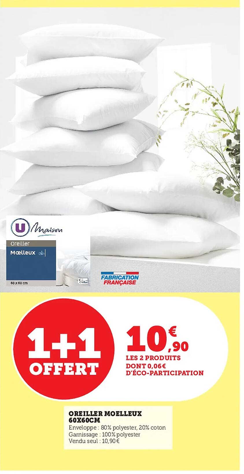 Promo Oreiller Moelleux 60 X 60 Cm U Maison Chez Hyper U ICatalogue Fr