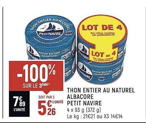 Promo Thon Entier Au Naturel Albacore Petit Navire Chez Spar