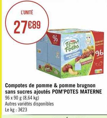 Promo Compotes De Pomme Pomme Brugnon Sans Sucres Ajoutés Pom potes