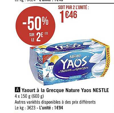 Promo Yaourt A La Grecque Nature Yaos Nestle Chez Spar