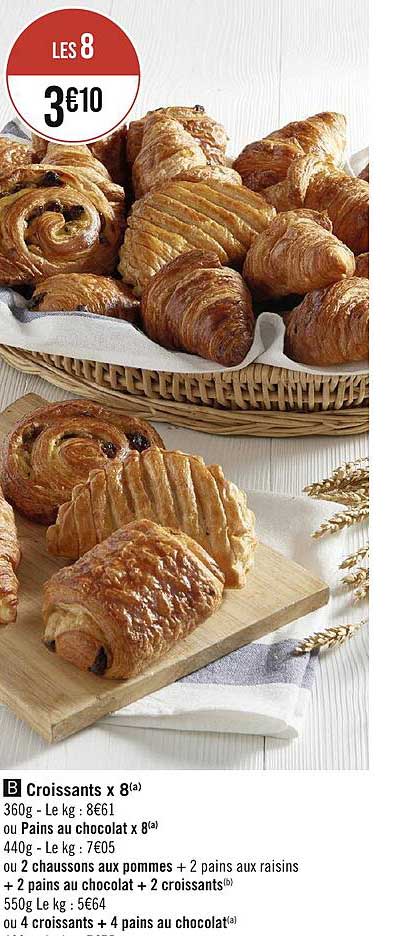 Promo Croissants X8 Ou Pains Au Chocolat X8 Ou 2 Chaussons Aux Pommes