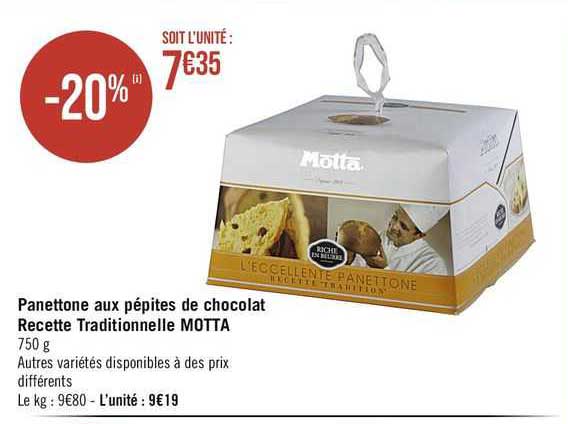 Promo Panettone Aux Pépites De Chocolat Recette Traditionnelle Motta