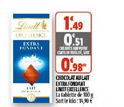 Promo Chocolat Au Lait Extra Fondant Lindt Excellence Chez Coccinelle
