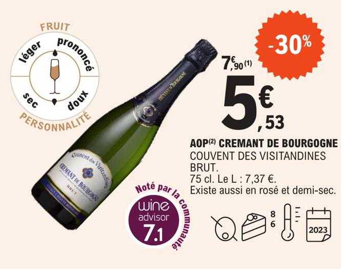 Promo Aop Crémant De Bourgogne Couvent Des Visitandines Brut chez E