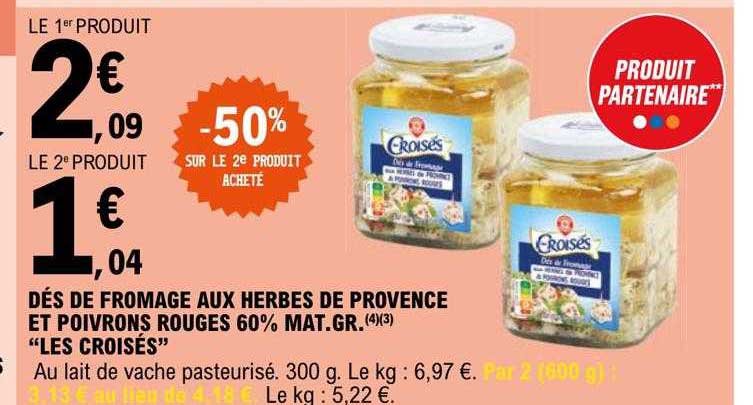 Promo Dés De Fromage Aux Herbes De Provence Et Poivrons Rouges 60 Mat