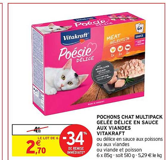 Promo Pochons Chat Multipack Gelée Délice En Sauce Aux Viandes