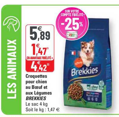 Promo Croquettes Pour Chien Au Boeuf Et Aux Légumes Brekkies chez G20