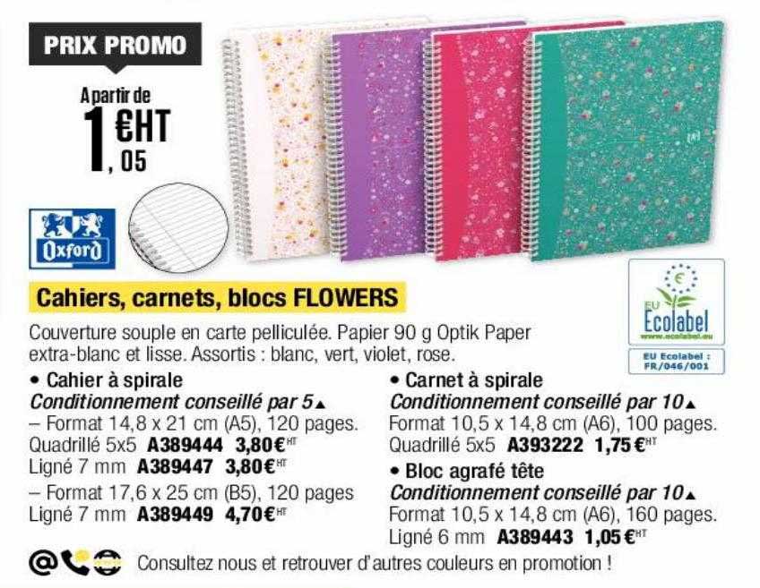 Promo Cahiers Carnets Blocs Flowers Oxford Chez Calipage ICatalogue Fr