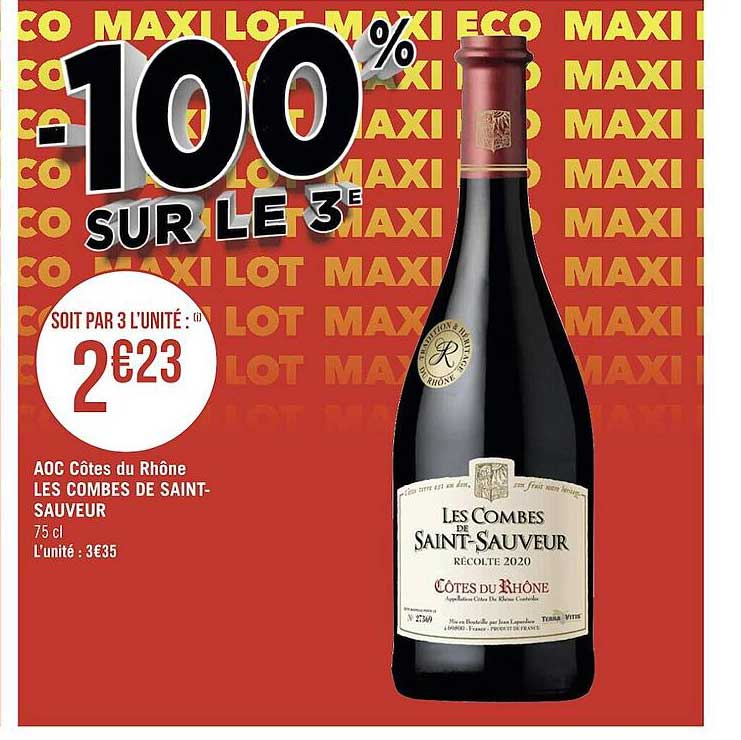 Offre A o p Côtes Du Rhône Les Combes De Saint sauveur chez Carrefour