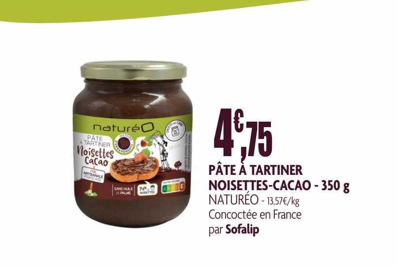 Promo Pâte à Tartiner Noisettes cacao Naturéo 350 G chez NaturéO