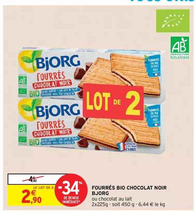 Offre Fourrés Bio Chocolat Noir Bjorg chez Intermarche Hyper