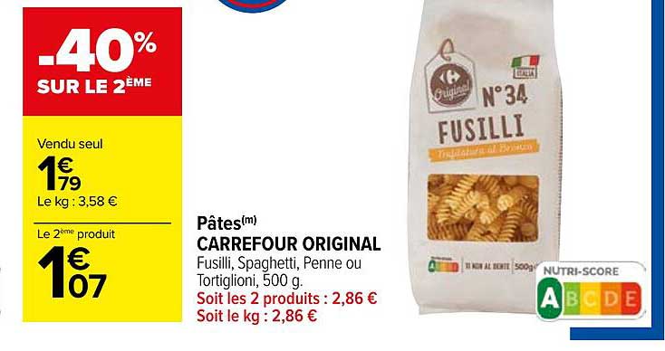 Promo Pâtes Carrefour Original chez Carrefour iCatalogue fr