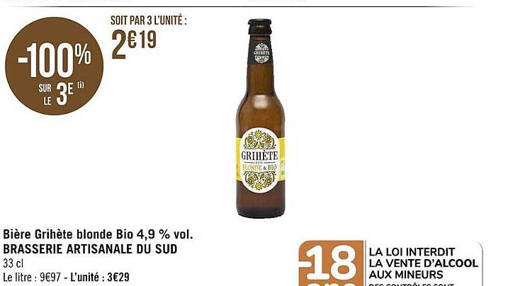 Promo Bi Re Grih Te Blonde Bio Vol Brasserie Artisanale Du Sud