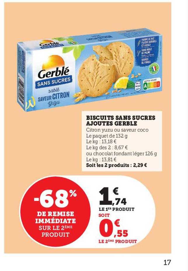 Promo Biscuits Sans Sucres Ajoutés Gerblé chez Hyper U iCatalogue fr