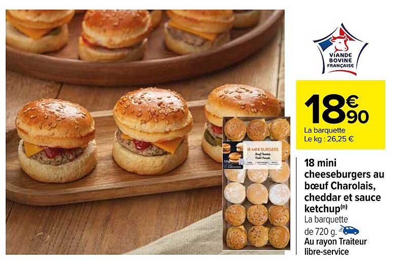 Promo 18 Mini Cheeseburgers Au Bœuf Charolais Cheddar Et Sauce Ketchup