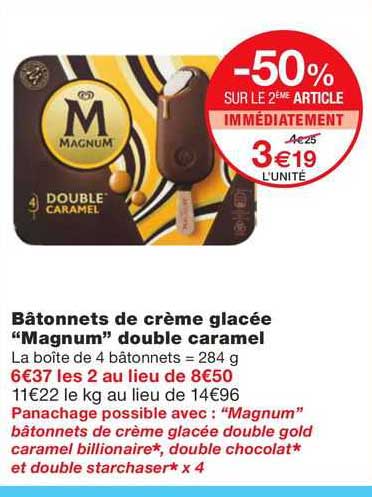 Promo B Tonnets De Cr Me Glac E Magnum Double Caramel Chez Monoprix