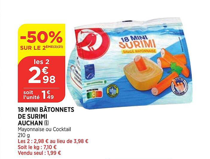 Promo 18 Mini Bâtonnets De Surimi Auchan chez Bi1 iCatalogue fr