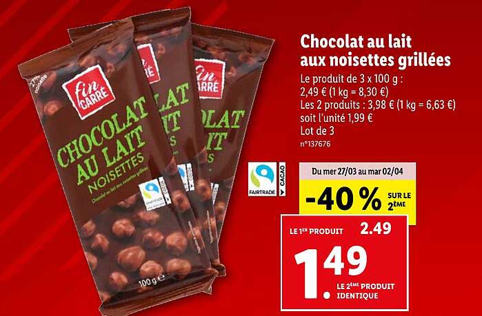 Promo Chocolat Au Lait Aux Noisettes Grill Es Chez Lidl Icatalogue Fr