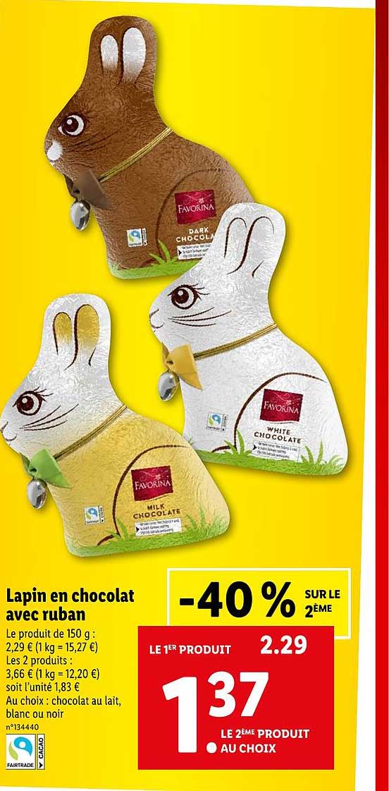 Promo Lapin En Chocolat Avec Ruban Chez Lidl Icatalogue Fr