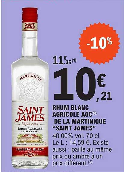 Promo Rhum Blanc Agricole Aoc De La Martinique Saint James Chez E