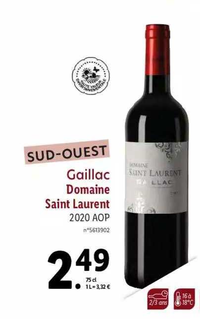 Promo Sud Ouest Gaillac Domaine Saint Laurent Aop Chez Lidl