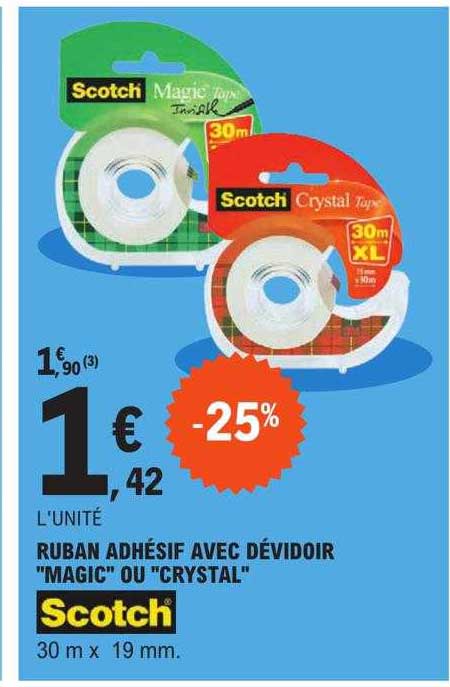 Promo Ruban Adhésif Avec Dévidoir magic Ou crystal chez E Leclerc