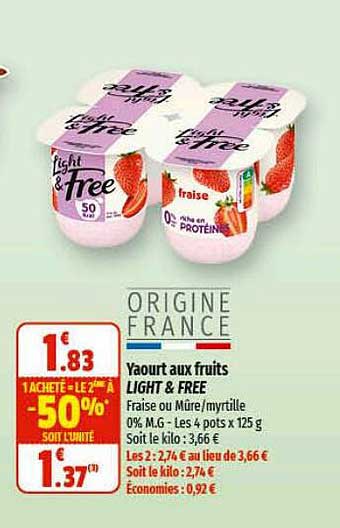 Promo Yaourt Aux Fruits Light Free chez Coccinelle Supermarché