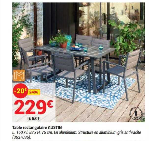 Promo Table Rectangulaire Austin Chez Bricorama