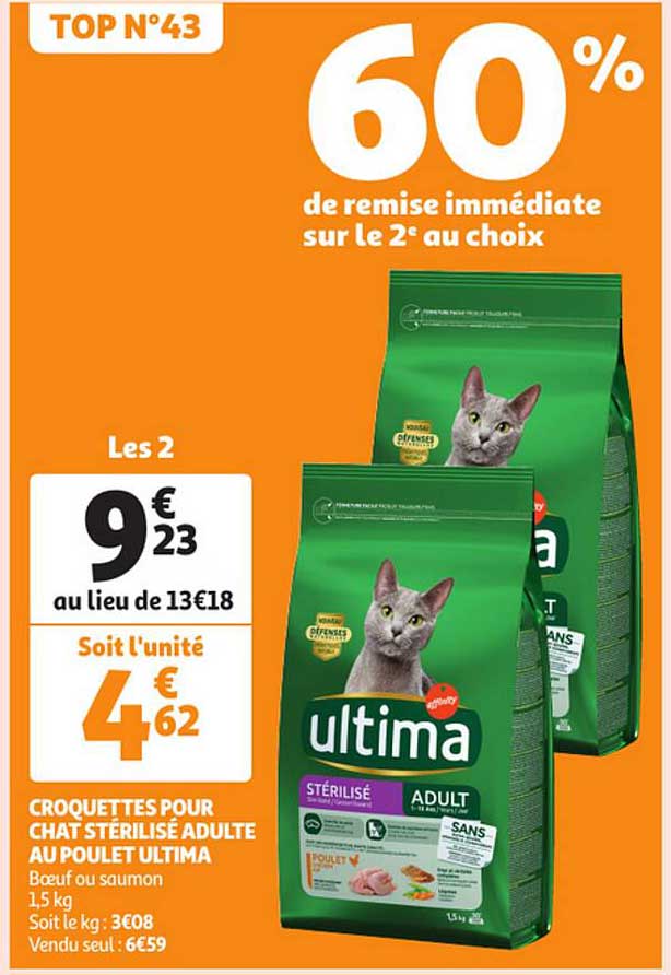 Offre Croquettes Pour Chat Stérilisé Adulte Au Poulet Ultima chez