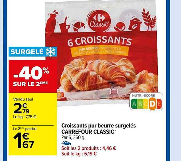 Promo Croissants Pur Beurre Surgelés Carrefour Classic chez Carrefour