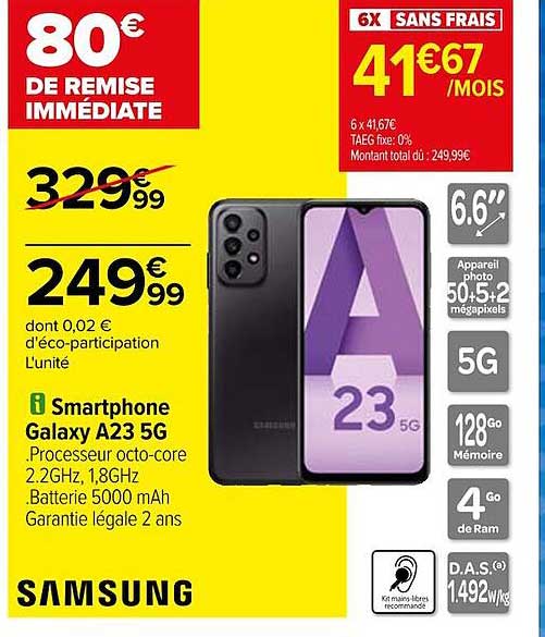 Promo Smartphone Galaxy A23 5g Samsung Chez Carrefour ICatalogue Fr