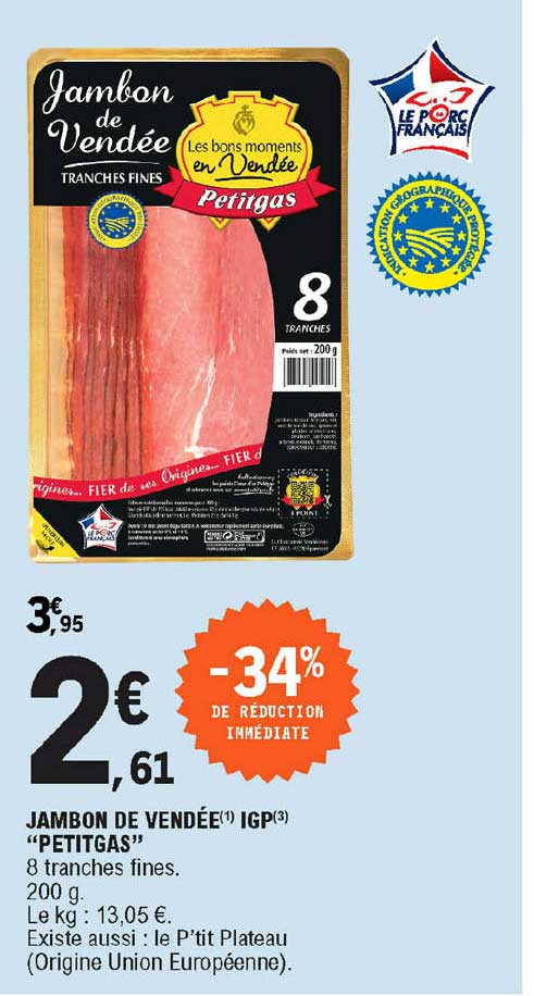 Promo Jambon De Vend E Igp Petitgas Chez E Leclerc Icatalogue Fr