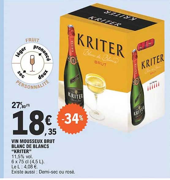 Promo Vin Mousseux Brut Blanc De Blancs Kriter Chez E Leclerc