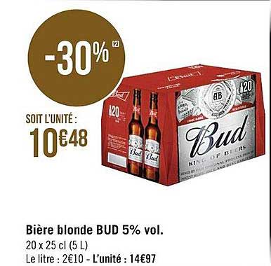 Offre Bière Blonde Bud 5 Vol chez Supermarches