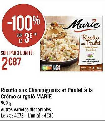 Promo Risotto Aux Champignons Et Poulet La Cr Me Surgel Marie Chez