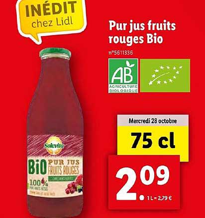 Offre Pur Jus Fruits Rouge Bio Chez Lidl