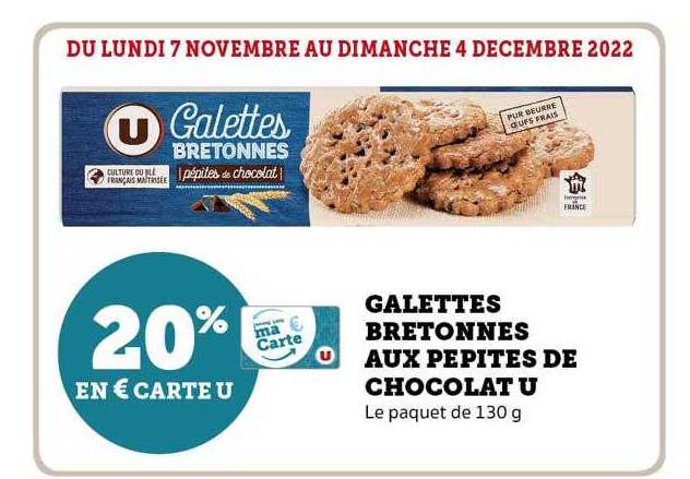 Promo Galettes Bretonnes Aux Pépites De Chocolat U chez Hyper U