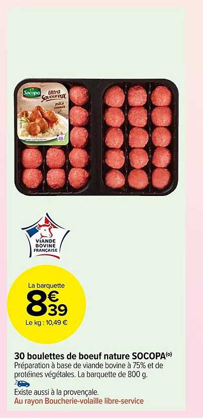 Promo Boulettes De B Uf Nature Socopa Chez Carrefour Market