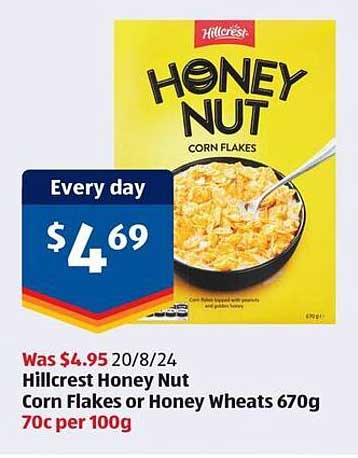 Hillcrest Honey Nut Corn Flakes or Honey Wheats