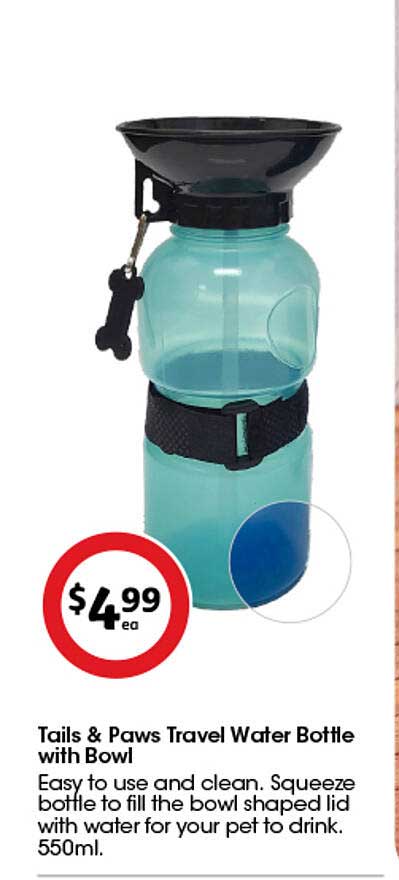 Tails & Paws Travel Water Bottle with Bowl