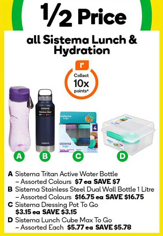 1/2 Price all Sistema Lunch & Hydration