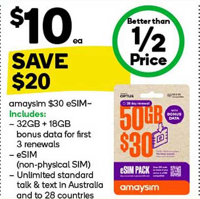 amaysim $30 eSIM