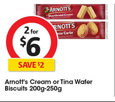 Arnott's Cream or Tina Wafer Biscuits