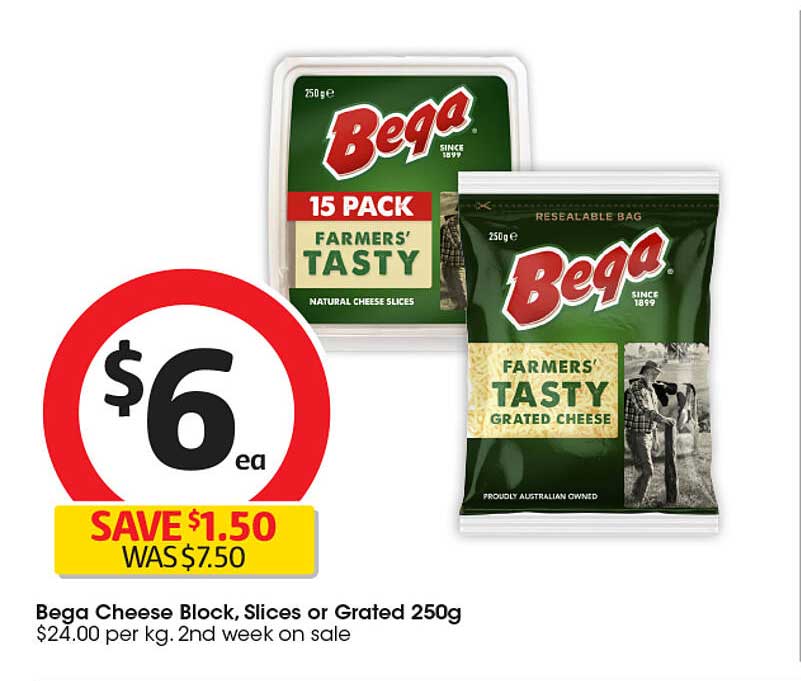 Bega Cheese Block, Slices or Grated 250g