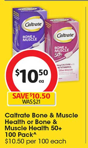 Caltrate Bone & Muscle Health or Bone & Muscle Health 50+ 100 Pack