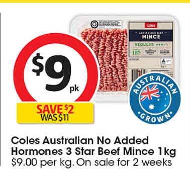 Coles Australian No Added Hormones 3 Star Beef Mince